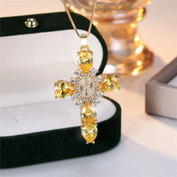 Zircon Stone Cross Necklace | Elegant Stainless Steel Religious Pendant