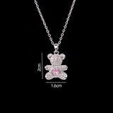 Stainless Steel Bear Pendant Necklace with Zircon Accent | Elegant Animal Jewelry