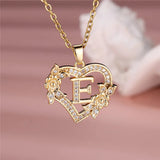 A-Z Flower Heart Initial Pendant Necklace | Personalized Letter Charm Jewelry