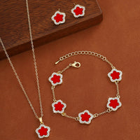 Luxury Five-Leaf Flower Jewelry Set | Pendant Necklace & Matching Earrings