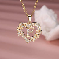 A-Z Flower Heart Initial Pendant Necklace | Personalized Letter Charm Jewelry