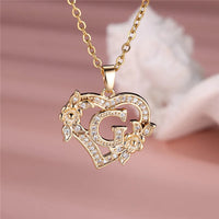 A-Z Flower Heart Initial Pendant Necklace | Personalized Letter Charm Jewelry