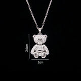 Stainless Steel Bear Pendant Necklace with Zircon Accent | Elegant Animal Jewelry