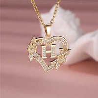 A-Z Flower Heart Initial Pendant Necklace | Personalized Letter Charm Jewelry