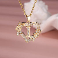 A-Z Flower Heart Initial Pendant Necklace | Personalized Letter Charm Jewelry