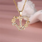 A-Z Flower Heart Initial Pendant Necklace | Personalized Letter Charm Jewelry