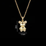 Stainless Steel Bear Pendant Necklace with Zircon Accent | Elegant Animal Jewelry