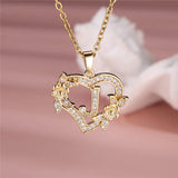A-Z Flower Heart Initial Pendant Necklace | Personalized Letter Charm Jewelry