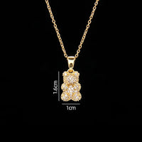 Stainless Steel Bear Pendant Necklace with Zircon Accent | Elegant Animal Jewelry