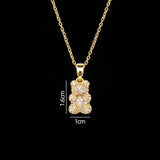 Stainless Steel Bear Pendant Necklace with Zircon Accent | Elegant Animal Jewelry