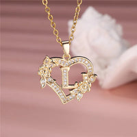 A-Z Flower Heart Initial Pendant Necklace | Personalized Letter Charm Jewelry
