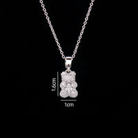 Stainless Steel Bear Pendant Necklace with Zircon Accent | Elegant Animal Jewelry