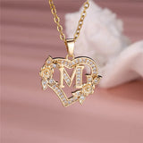 A-Z Flower Heart Initial Pendant Necklace | Personalized Letter Charm Jewelry