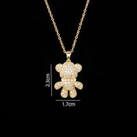 Stainless Steel Bear Pendant Necklace with Zircon Accent | Elegant Animal Jewelry