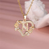 A-Z Flower Heart Initial Pendant Necklace | Personalized Letter Charm Jewelry