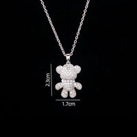 Stainless Steel Bear Pendant Necklace with Zircon Accent | Elegant Animal Jewelry