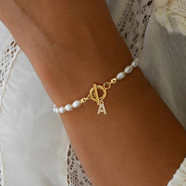 Pavé Zircon Initial Bracelet | 26 Alphabet Charm Personalized Jewelry
