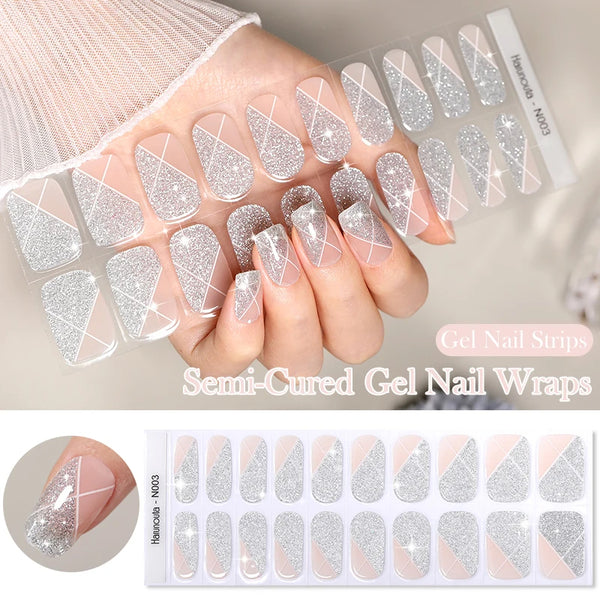 20-Tip Glitter Line Semi-Cured Gel Nail Stickers | Sparkle Strip Nail Art