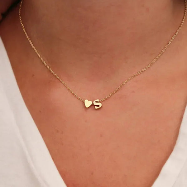 Tiny Heart Dainty Initial Necklace | Minimalist Letter Charm Jewelry