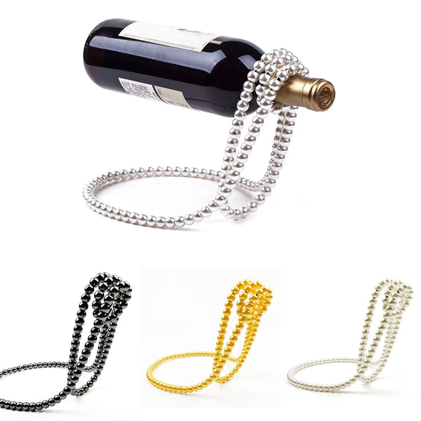 Pearl Chain Floating Wine Bottle Holder | Elegant Pearl Wine Display Stand