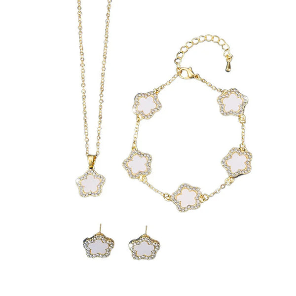 Luxury Five-Leaf Flower Jewelry Set | Pendant Necklace & Matching Earrings