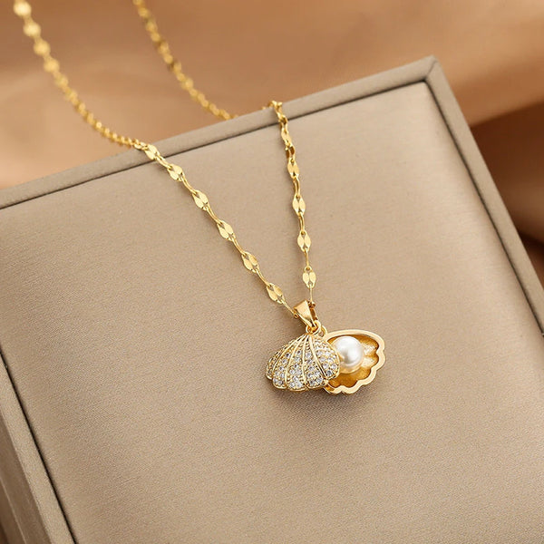 Korean Openable Shell Pearl Locket Necklace | Double-Sided Shell Pendant