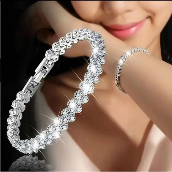 Luxury Roman Crystal Geometric Chain Bracelet | Elegant Sparkle Jewelry