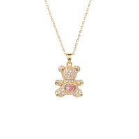 Stainless Steel Bear Pendant Necklace with Zircon Accent | Elegant Animal Jewelry