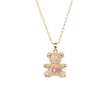 Stainless Steel Bear Pendant Necklace with Zircon Accent | Elegant Animal Jewelry