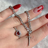 Heart Ring & Sword Bracelet Set | Couple Matching Jewelry Set