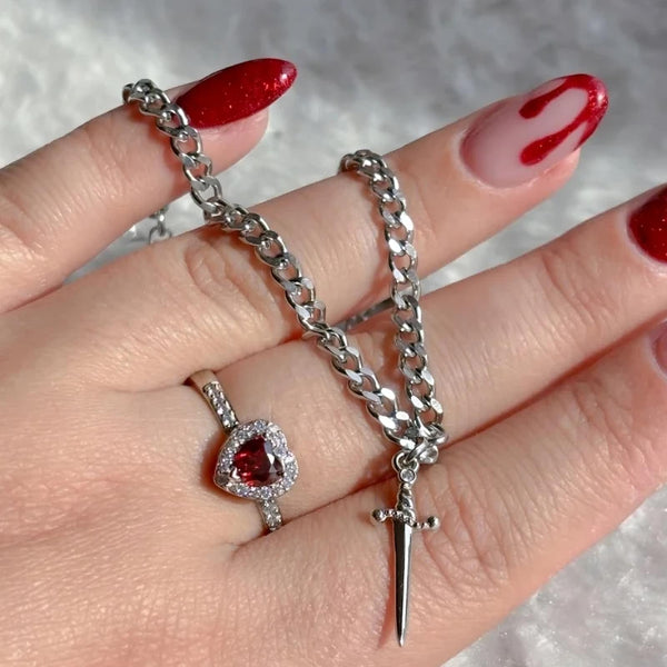 Heart Ring & Sword Bracelet Set | Couple Matching Jewelry Set