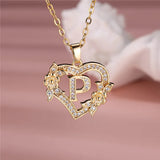 A-Z Flower Heart Initial Pendant Necklace | Personalized Letter Charm Jewelry