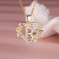 A-Z Flower Heart Initial Pendant Necklace | Personalized Letter Charm Jewelry