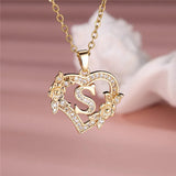 A-Z Flower Heart Initial Pendant Necklace | Personalized Letter Charm Jewelry
