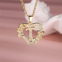 A-Z Flower Heart Initial Pendant Necklace | Personalized Letter Charm Jewelry