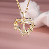 A-Z Flower Heart Initial Pendant Necklace | Personalized Letter Charm Jewelry