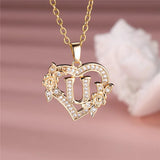 A-Z Flower Heart Initial Pendant Necklace | Personalized Letter Charm Jewelry