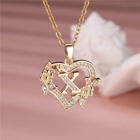 A-Z Flower Heart Initial Pendant Necklace | Personalized Letter Charm Jewelry