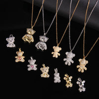 Stainless Steel Bear Pendant Necklace with Zircon Accent | Elegant Animal Jewelry