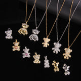 Stainless Steel Bear Pendant Necklace with Zircon Accent | Elegant Animal Jewelry