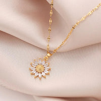 Luxury Flower Zirconia Pendant Necklace | Elegant Inlaid Crystal Jewelry
