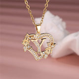 A-Z Flower Heart Initial Pendant Necklace | Personalized Letter Charm Jewelry