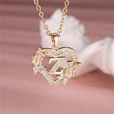 A-Z Flower Heart Initial Pendant Necklace | Personalized Letter Charm Jewelry