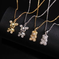 Stainless Steel Bear Pendant Necklace with Zircon Accent | Elegant Animal Jewelry