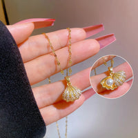 Korean Openable Shell Pearl Locket Necklace | Double-Sided Shell Pendant