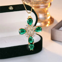 Zircon Stone Cross Necklace | Elegant Stainless Steel Religious Pendant