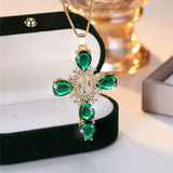 Zircon Stone Cross Necklace | Elegant Stainless Steel Religious Pendant