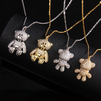 Stainless Steel Bear Pendant Necklace with Zircon Accent | Elegant Animal Jewelry