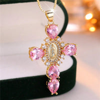 Zircon Stone Cross Necklace | Elegant Stainless Steel Religious Pendant