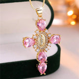 Zircon Stone Cross Necklace | Elegant Stainless Steel Religious Pendant